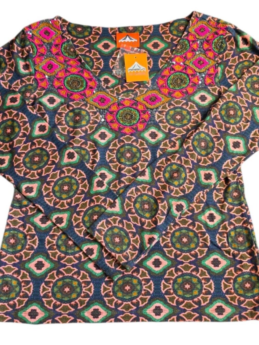 Pia Pauro Colorful Womens XL Long Sleeve Beaded Top NWT
